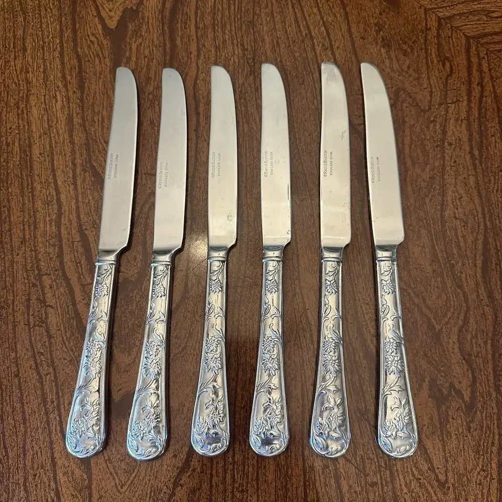 Reed & Barton QUEENS GARDEN Floral Stainless 6-pc Solid Dinner Knife Flatware